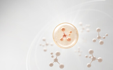 Cosmetic oil with molecule, Essence Liquid or whitening serum 3d rendering.