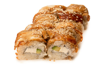Sushi with cream cheese and eel isolated on white background.