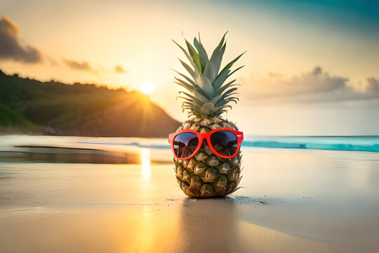 Pinaple with the glasses, summer photo - made with Generative AI 