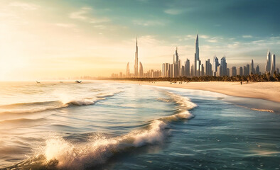 a sea view of the skyline of dubai
