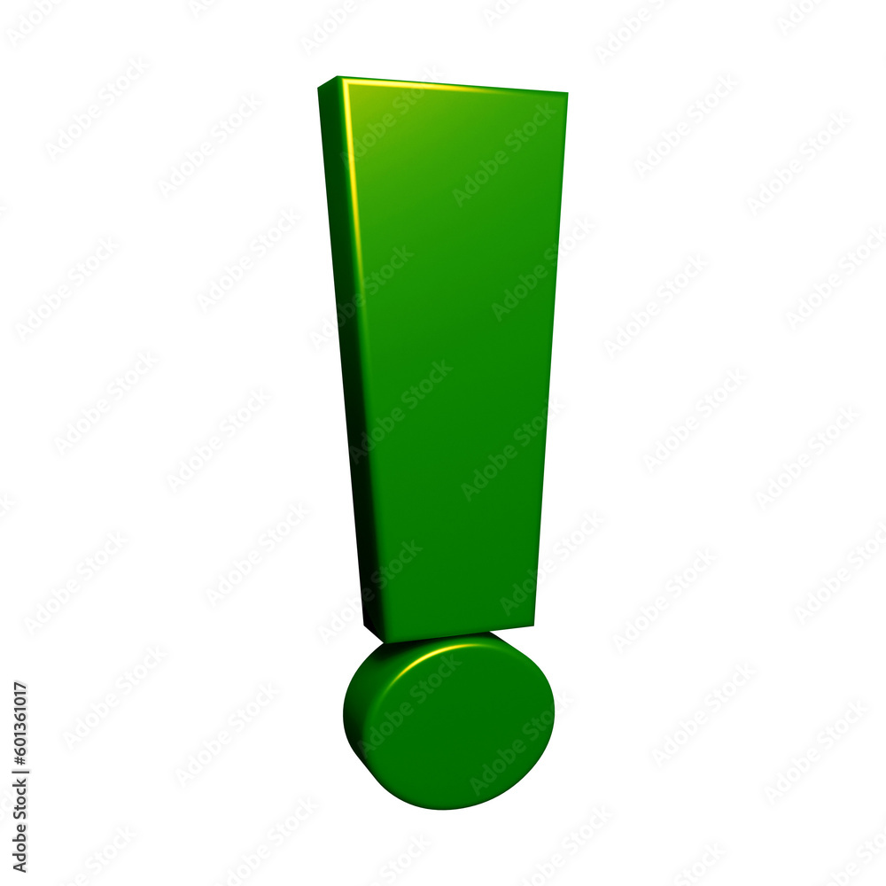 Poster green exclamation mark symbol or icon design in 3d rendering