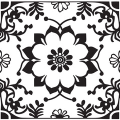 Flower clipart vector design black and white