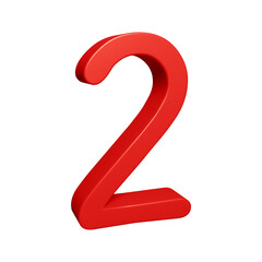 Red 3d number 2 for math, business and education concept