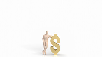 The Business man and Dollar gold on White Background 3d Rendering