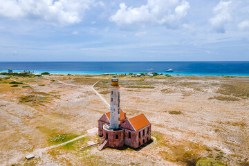Lighthouse of the small Island is called Klein Curacao or Small Curacao.  - obrazy, fototapety, plakaty