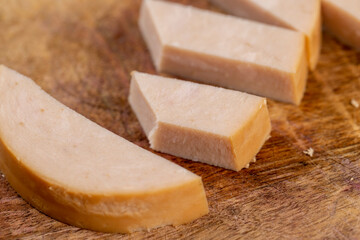 Low-quality chicken ham during cooking