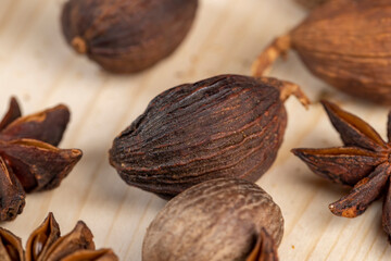 fragrant whole nutmeg in the kitchen