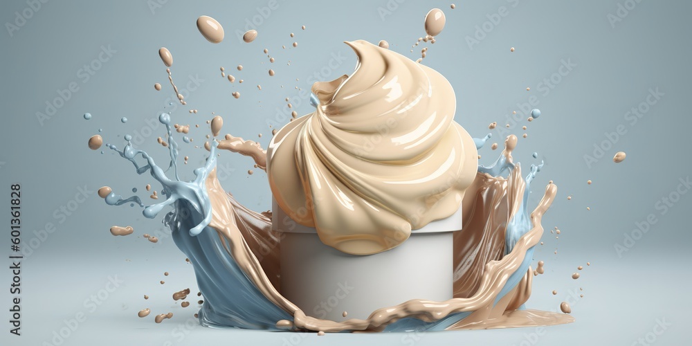 Poster a bowl of ice cream with some chocolate sauce added to it generative ai
