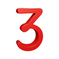 Red 3d number 3 for math, business and education concept