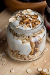 yogurt made from milk with walnuts and muesli