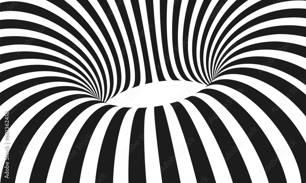 Wall mural abstract optical illusion. hypnotic spiral tunnel with black and white lines. vector illustration.