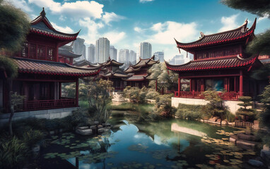 Fototapeta premium view of chinese traditional garden, shanghai