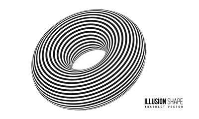 Abstract optical illusion shape. Hypnotic spiral object with black and white lines. Vector illustration.