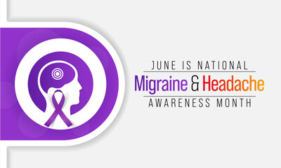 Migraine and headache awareness month is observed every year in June. it is usually a moderate or severe headache felt as a throbbing pain on one side of the head. Vector illustration