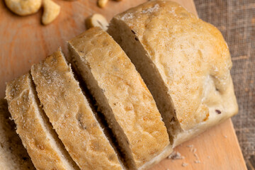 Sliced wheat loaf of fresh bread