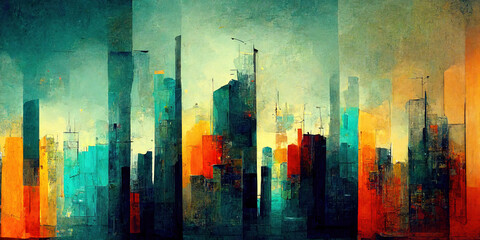 Abstract watercolor painting of a cityscape, illustration of a landscape. (Generative AI)