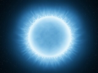 Fototapeta premium Large and unstable blue star. Hot young star with high surface temperature. Flares in the atmosphere of an alien sun.