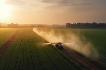 Tractor field spraying work. Generate Ai