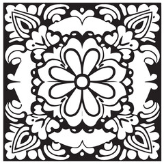 Flower clipart vector design black and white