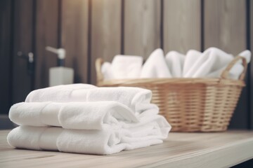 Fototapeta na wymiar White clean towels hotel. Generate Ai