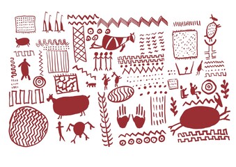 drawings of prehistoric people and Neanderthals. rock drawings