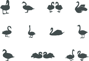 Swan silhouettes, Swan SVG, Swan vector set, Swan icon, Swan silhouette.