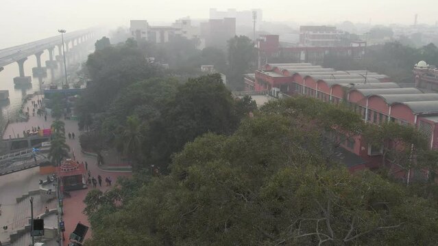 Drone Shot of Patna University and Gandhi Ghat, Patna, Bihar, India
