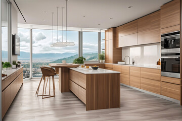 Fototapeta premium Modern kitchen in an exclusive style, interior design, brochure, generative ai