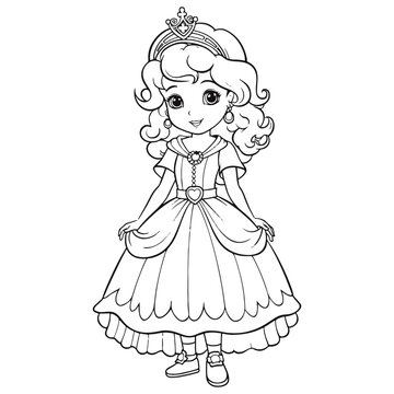 cute princess for coloring book or coloring page for kids vector clipart
