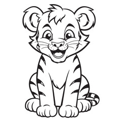 Obraz premium Cute Baby Tiger for coloring book or coloring page for kids vector clipart