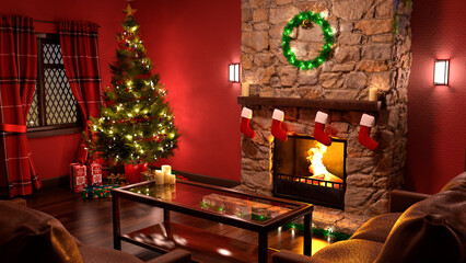 3D Rendering Christmas Room