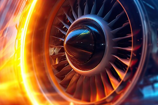 Glowing jet engine of a jet plane, close-up (Generative AI, Generativ, KI)