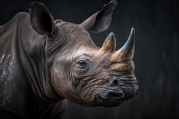 Obraz premium Rhino portrait on dark background. AI Generative