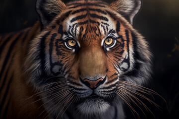 Tiger portrait on dark background. AI Generative