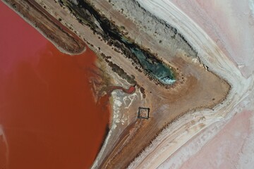 An aerial view of the pink lake