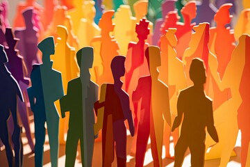 Photo of paper cutout figures in a row. gay pride. Generative ai