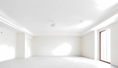 Fototapeta na wymiar Empty white living room facing a sliding door outside from Generative AI