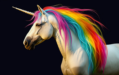 Naklejka na ściany i meble White unicorn in Rainbow flag colors. Symbol of lgbt gay community and homosexuality. Ai Generative illustration