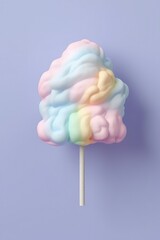 Ice cream cone against a vivid blue background, sweet dairy  frozen dessert. Clouds with rainbow. Generated AI.
