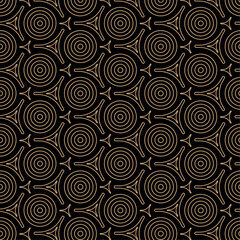 Fototapeta premium Seamless pattern with golden circles on a black background. Japanese vector pattern in the form of a circle.