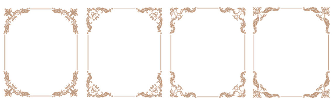 Vintage border frames with floral ornament. Certificate retro decoration, wedding invitation filigree vector square borders or greeting card vintage design elements. Vignette elegant floral frames