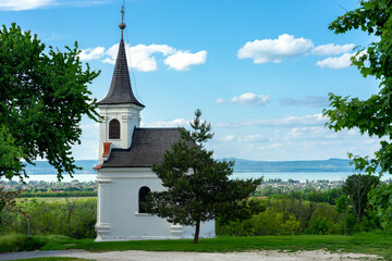 Fototapeta na wymiar Saint Donat chapel in Balatonlelle on the Kishegy Small Mountain next to lake Balaton with a nice view