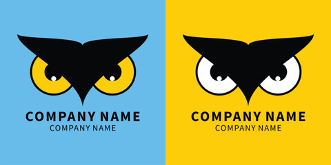 Aggressive Owl Logo, vector flat icon, template, Owl head, yellow eyes, Emblem, Design Concept, Creative Symbol, angry face.  