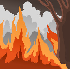 Forest fire. Dangerous wildfire. Trees in flame.