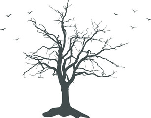 Scary dead tree silhouette, Tree silhouette, Bare silhouette, Tree SVG, Halloween tree, Tree icon.