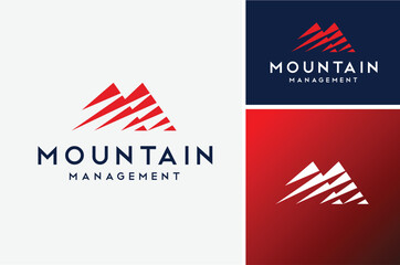 Obraz premium Initial Letter M with Mountain, simple Mount Landscape Outdoor Logo design 