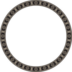 Vector gold and black round Chinese ornament. Circle border, east asian frame. Korea pattern, Taiwan, Hong Kong..