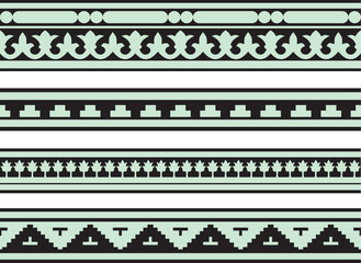 Vector set green with black seamless classic byzantine ornament. Endless border, Ancient Greece, Eastern Roman Empire frame. Decoration of the Russian Orthodox Church..