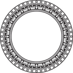 Vector black monochrome round ornament ring of ancient Greece. Classic pattern frame border Roman Empire..