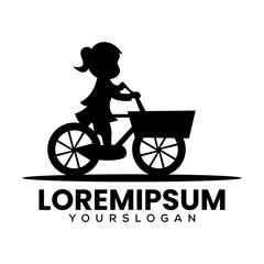 Fototapeta na wymiar silhouette logo of little girl cycling